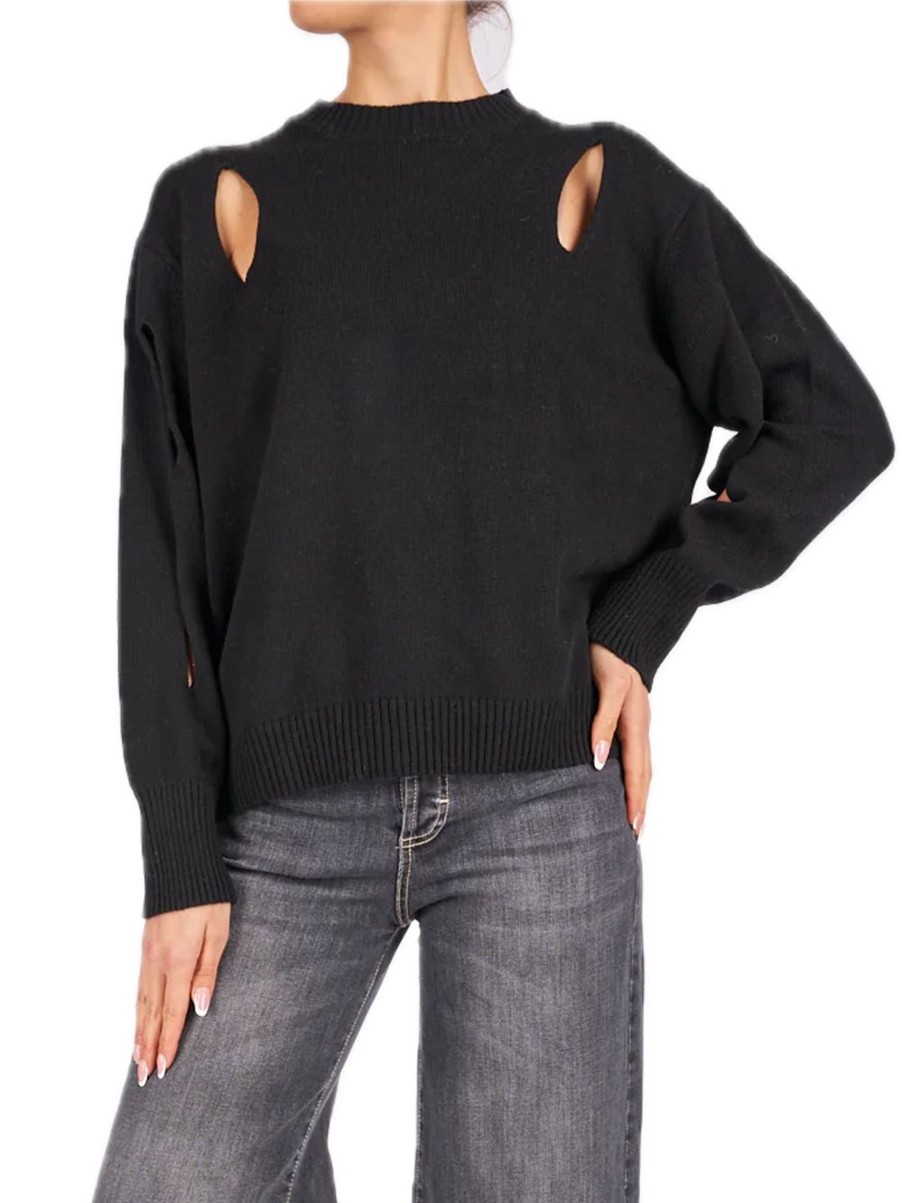 Donna Have One Pullover | Maglia Misto Cachemire Cut Out - Nero