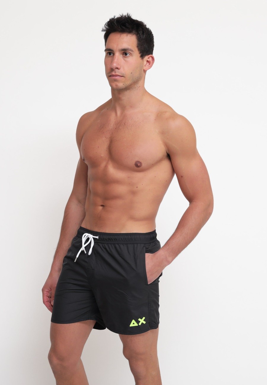 Uomo sun68 Beach Boxer Da Mare | Swim Pant Wet Logo Fluo - Black