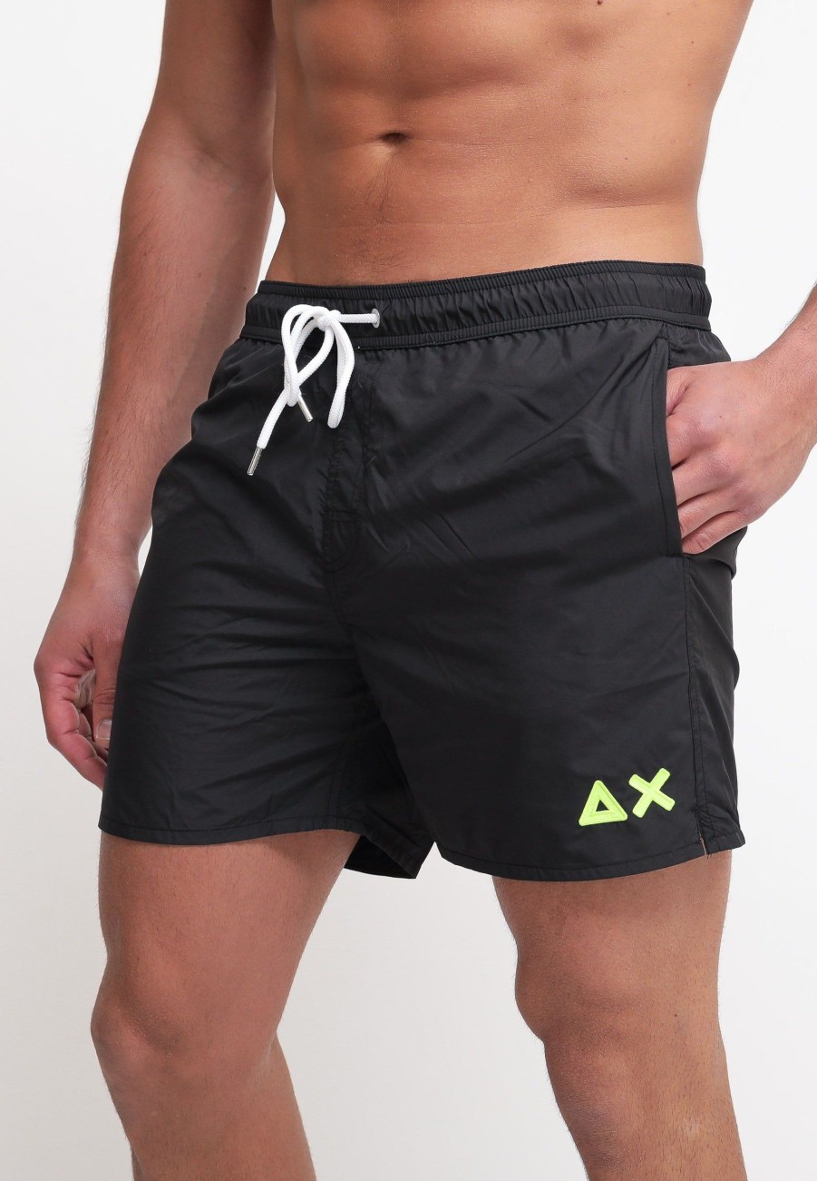 Uomo sun68 Beach Boxer Da Mare | Swim Pant Wet Logo Fluo - Black