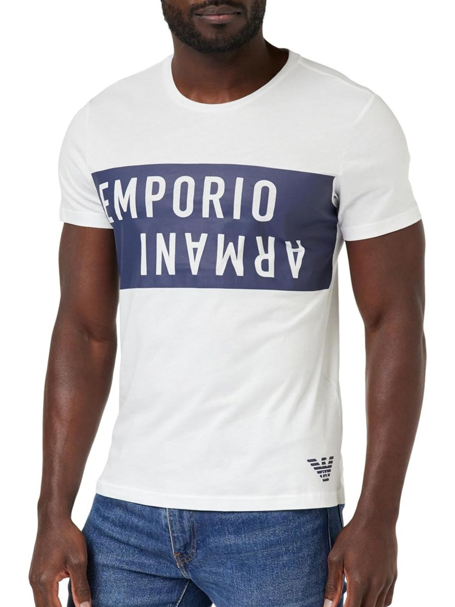 Uomo emporio armani swimwear T-Shirt | Crew Neck T-Shirt - White Navy Blue