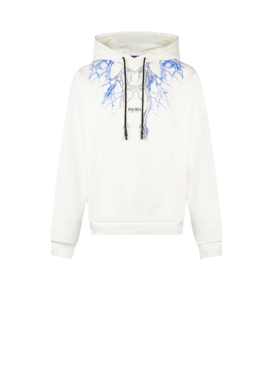 Uomo phobia vos Felpe | White Hoodie Whit Blue Grey Lightning