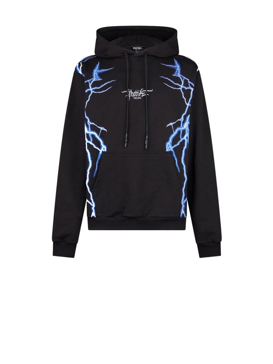 Uomo phobia vos Felpe | Black Hoodie Whit Blue New Lightning