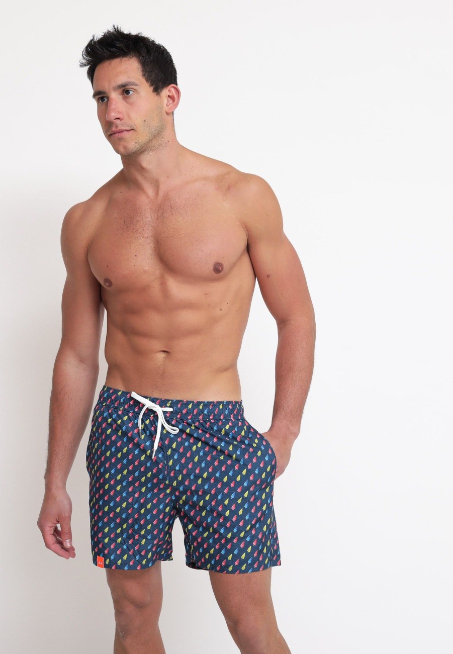 Uomo sun68 Beach Boxer Da Mare | Swim Pant Small Print - Navy Blue