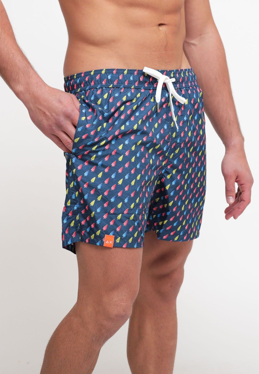 Uomo sun68 Beach Boxer Da Mare | Swim Pant Small Print - Navy Blue