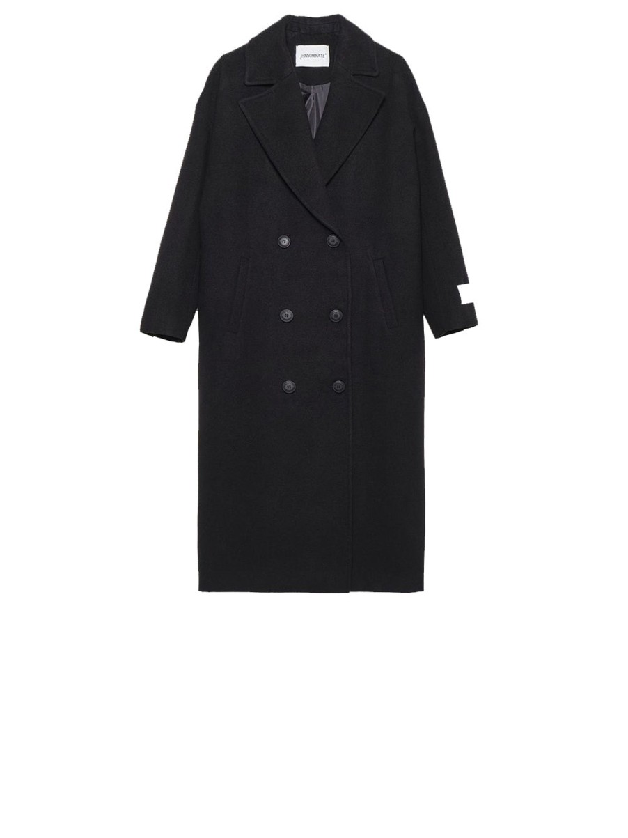 Donna Hinnominate Cappotti | Cappotto In Panno Lungo Con Etichetta - Nero