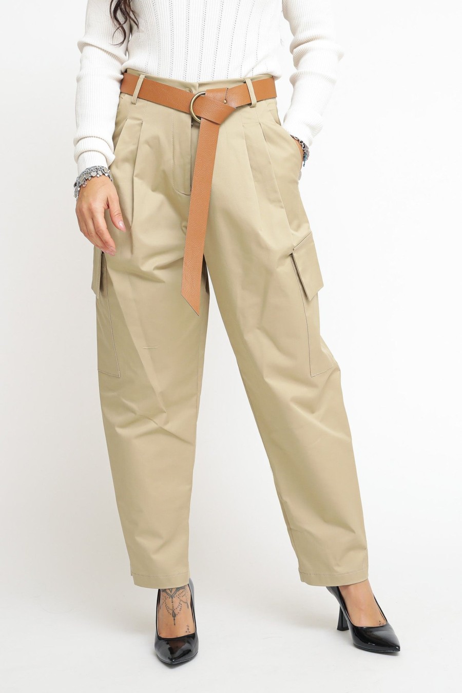 Donna Have One Pantaloni | Pantalone Cintura E Tasconi - Beige