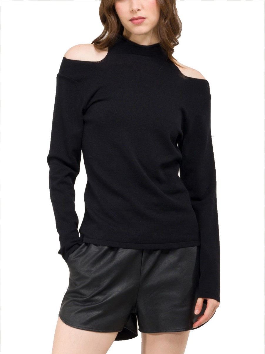 Donna kontatto Pullover | Lupetto Fori Spalle - Nero