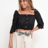 Donna susy mix Bluse | Blusa Sangallo 100% Co - Nero