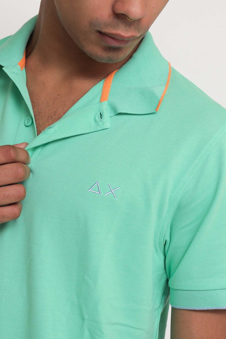 Uomo sun68 Polo | Polo Small Stripe On Collar - Verde Acquamarina