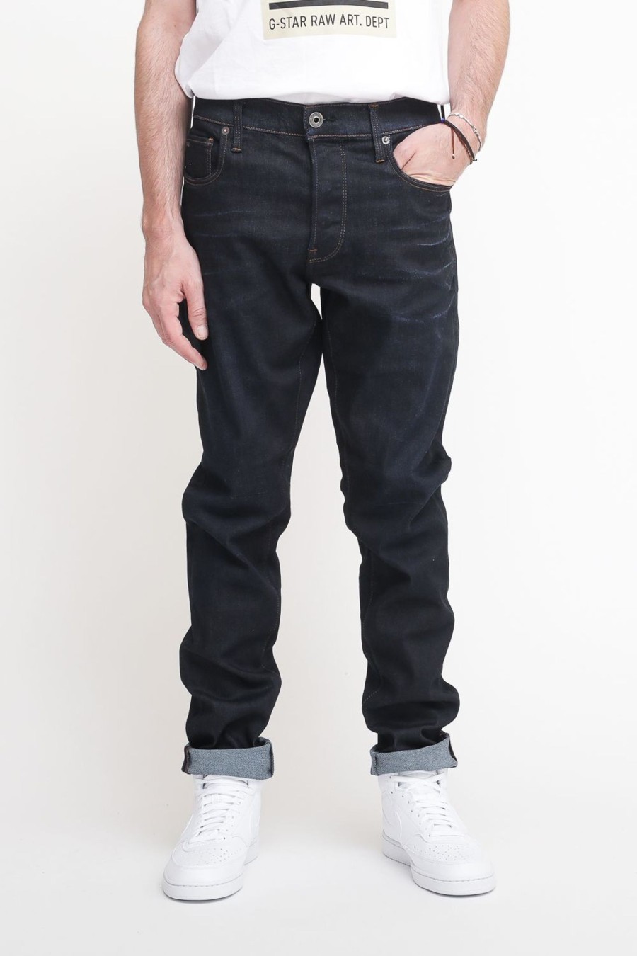 Uomo G Star Raw Pantaloni Jeans | 3301 Regular Tapered - Dk Aged