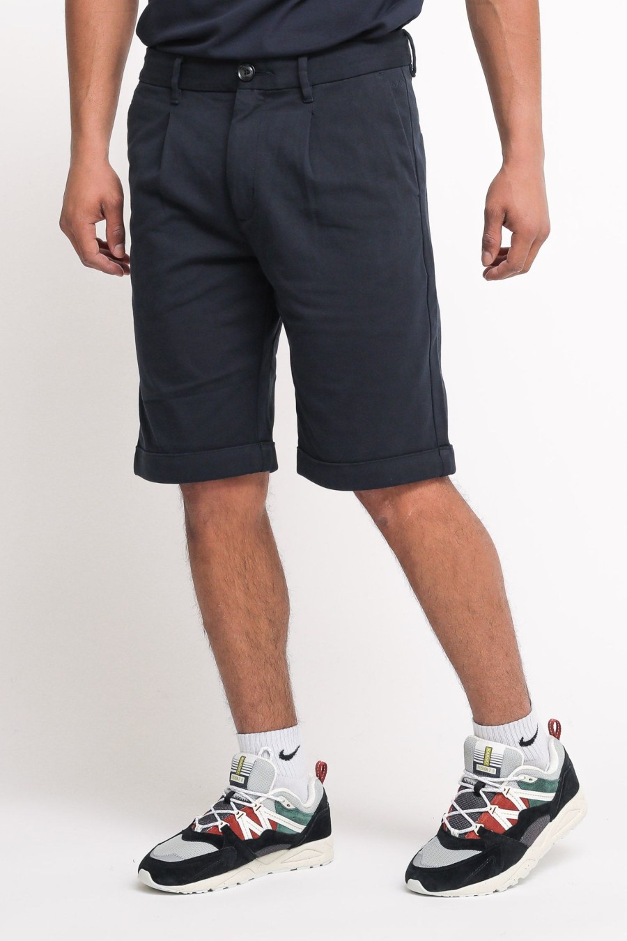 Uomo sun68 Bermuda | Bermuda Pinces Bottom Fold Solid - Navy Blue