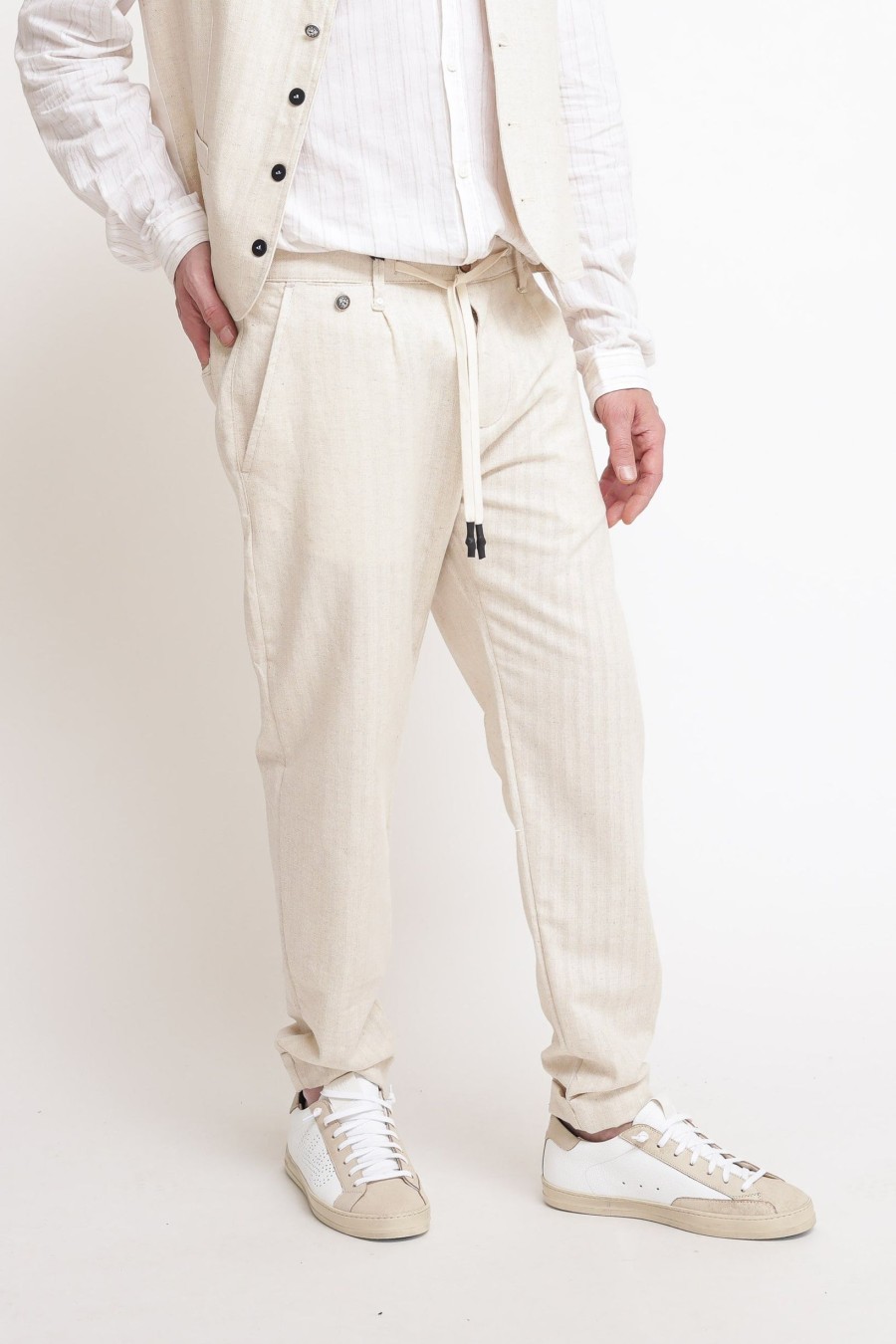 Uomo bl11 Pantaloni | Pantalone Coulisse Cot/Lin Off White