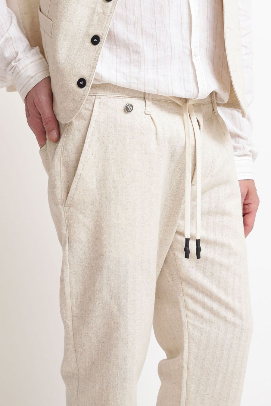 Uomo bl11 Pantaloni | Pantalone Coulisse Cot/Lin Off White