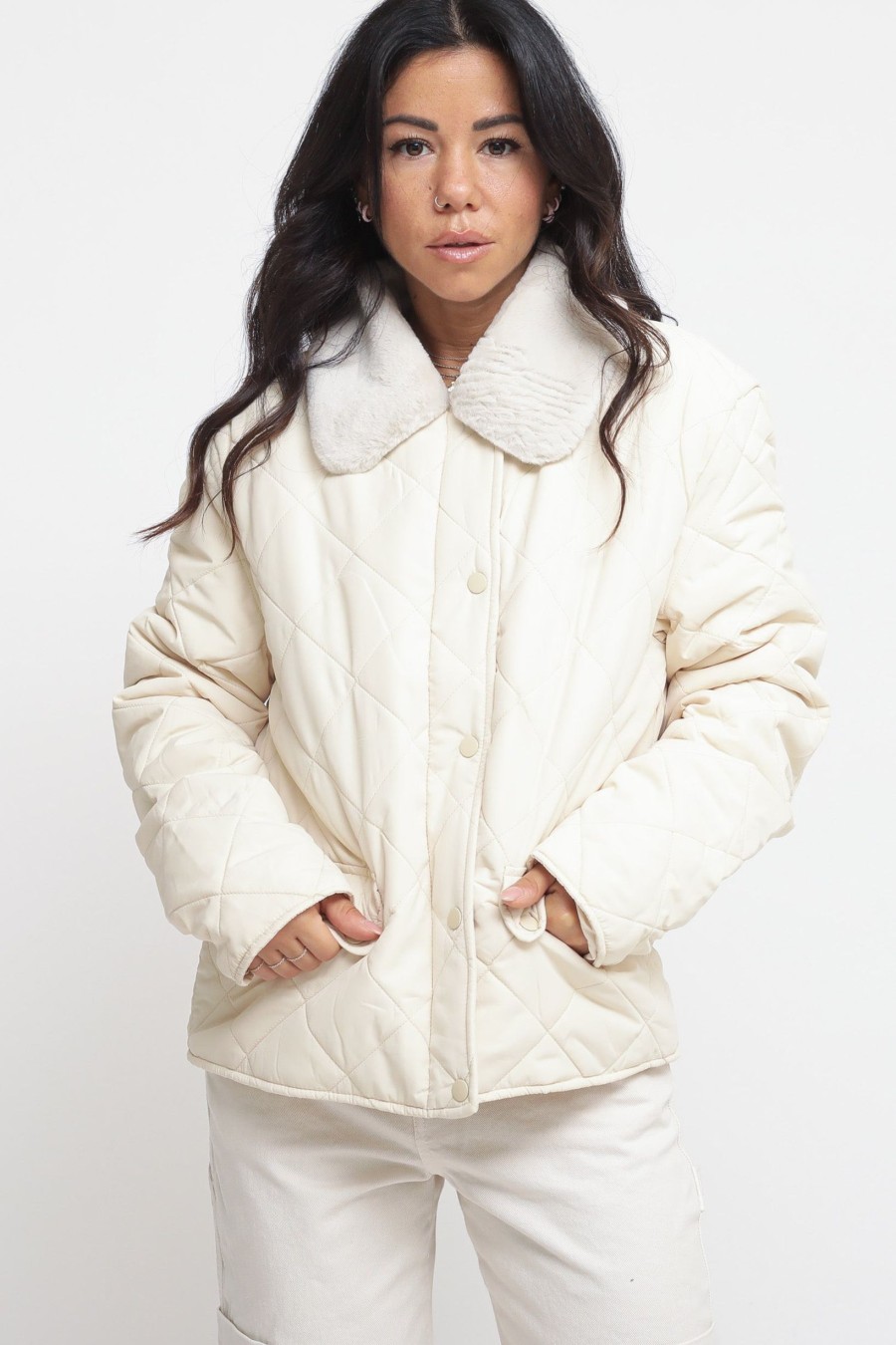 Donna na-kd Giubbotti | Quilted Padded Jacket - Light Sand