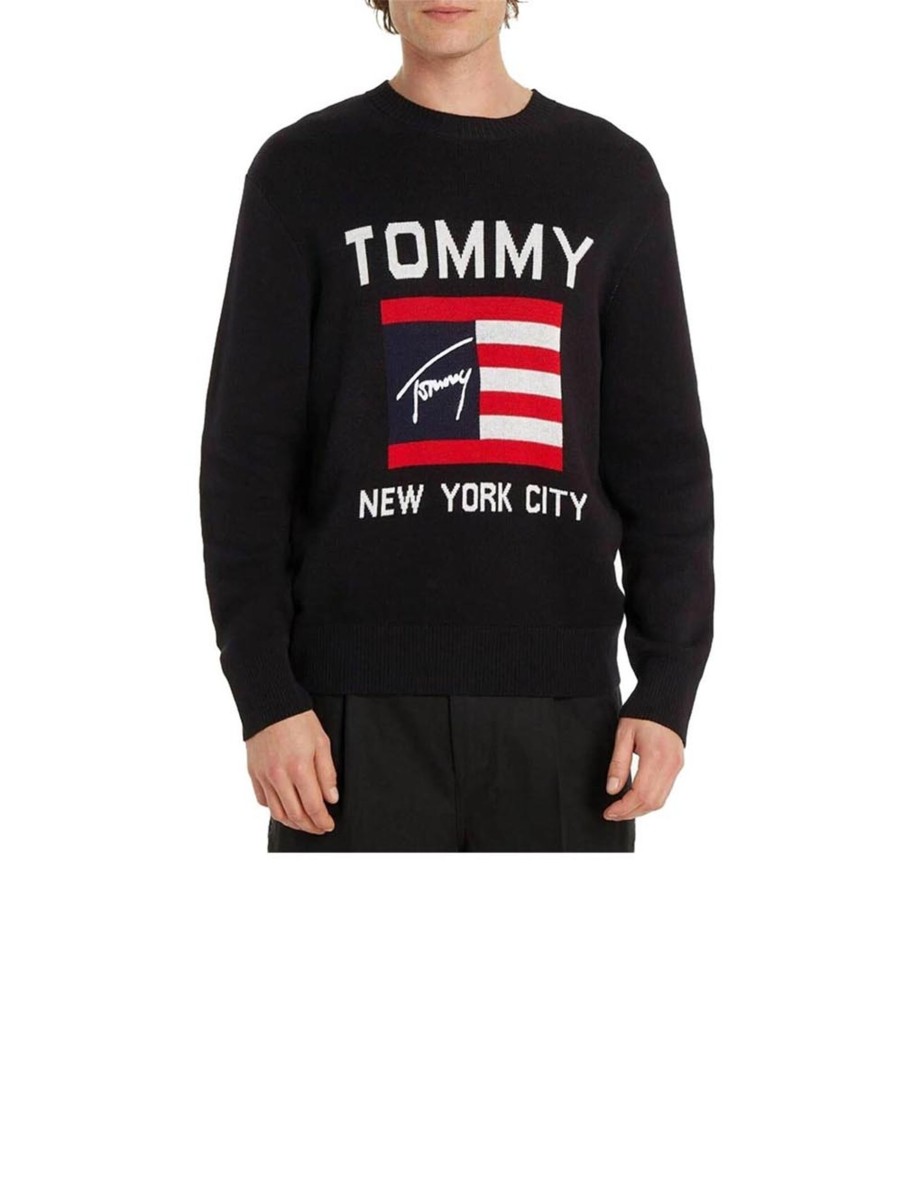 Uomo tommy hilfiger Pullover | Tjm Rlx Athlethic Flag Sweater - Black