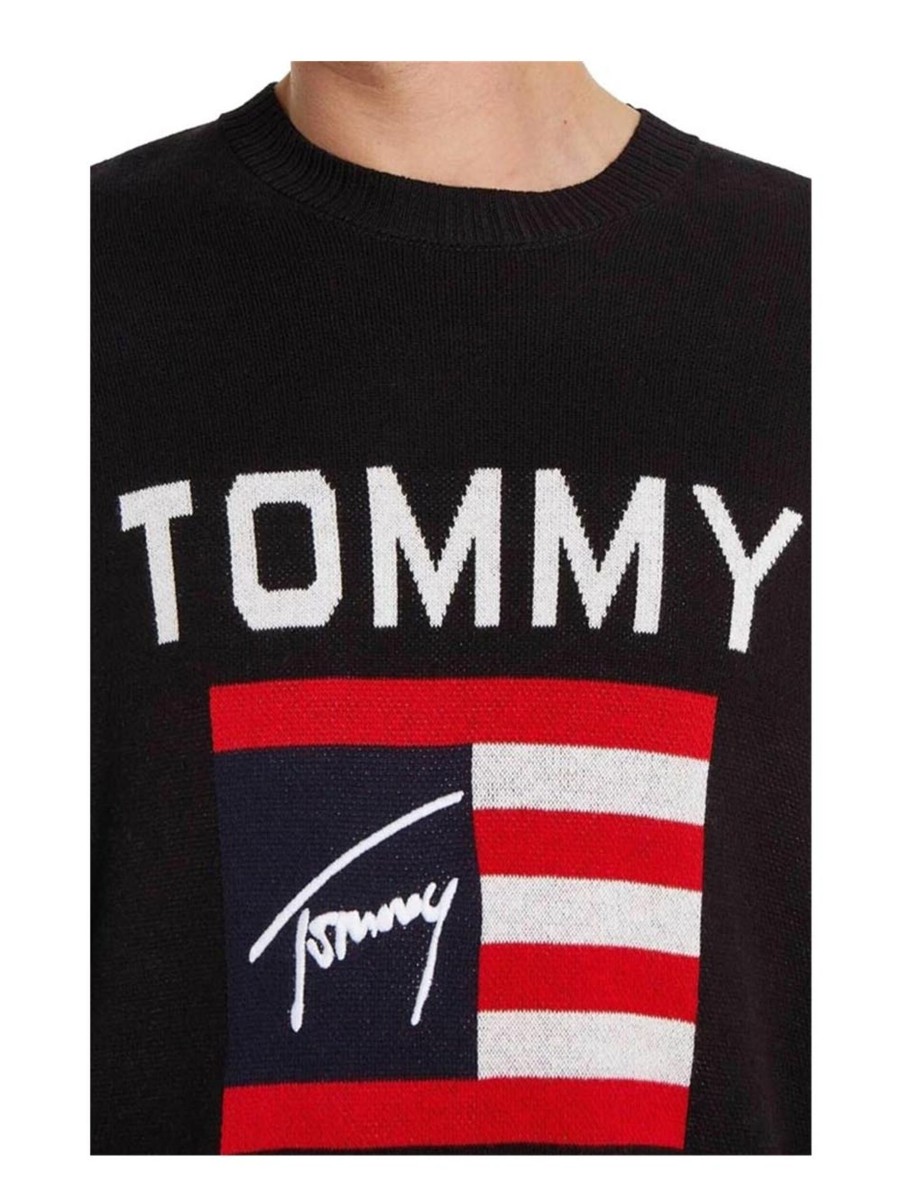 Uomo tommy hilfiger Pullover | Tjm Rlx Athlethic Flag Sweater - Black