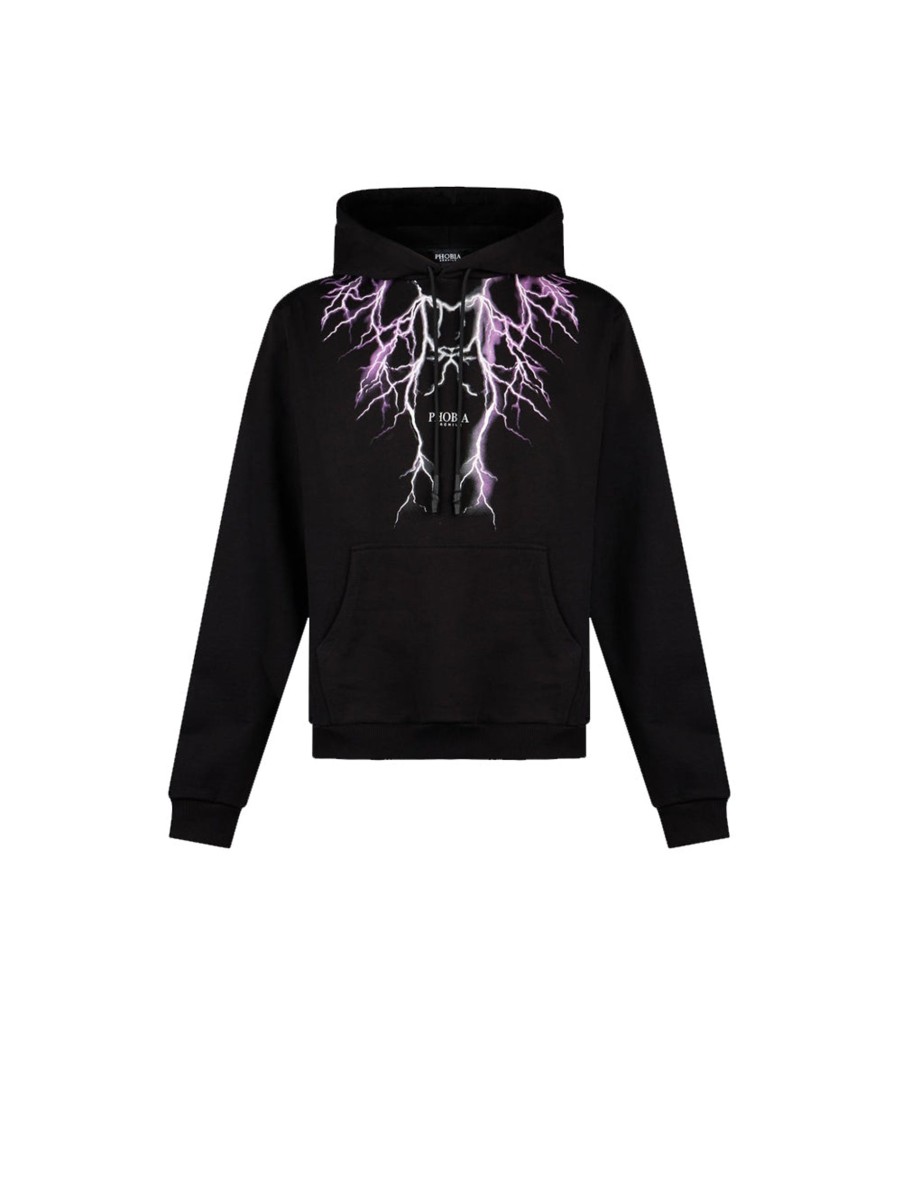 Uomo phobia vos Felpe | Black Hoodie Whit Purple Grey Lightning