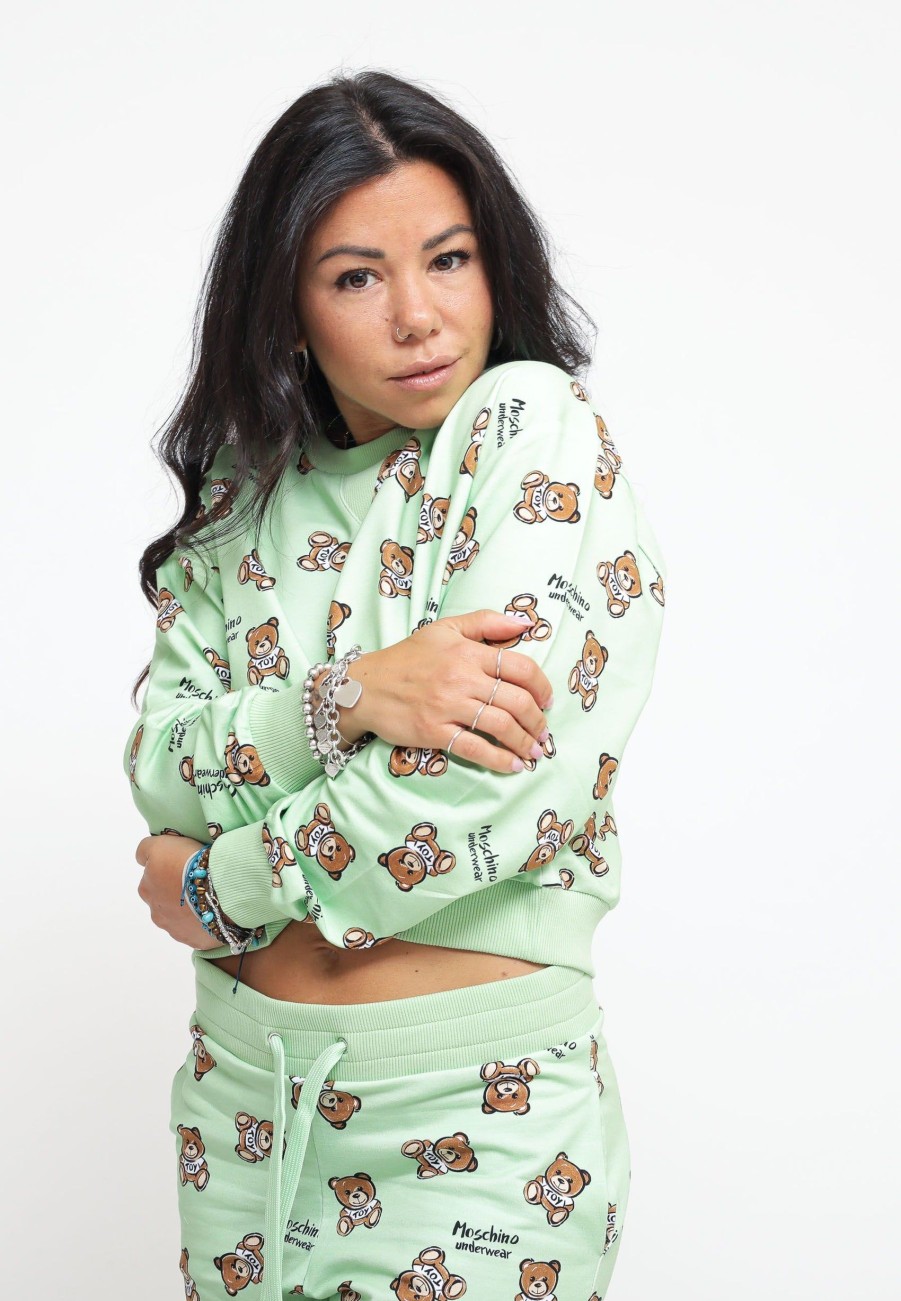 Donna moschino underwear Felpe | Teddy Bear Print Stretch Fleece Crop - Green