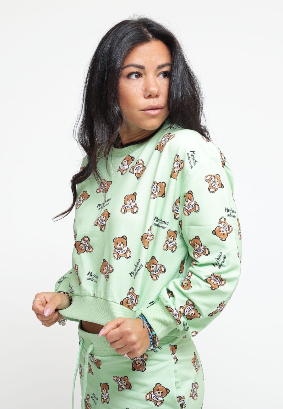 Donna moschino underwear Felpe | Teddy Bear Print Stretch Fleece Crop - Green