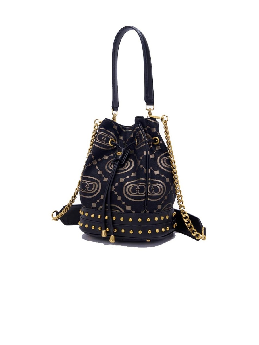 Donna la carrie bag Borse A Tracolla | Monogram Ginger Bucket Jacquard + Leather - Black