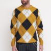 Uomo berna Pullover | Girocollo Jacquard Rombi - Ocra