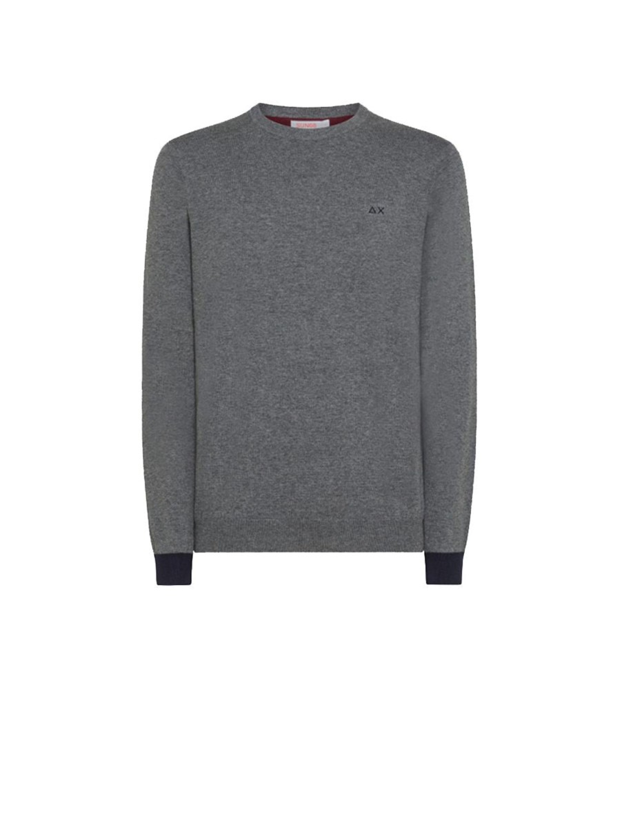 Uomo sun68 Pullover | Round Elbow Contrast - Grigio Medio