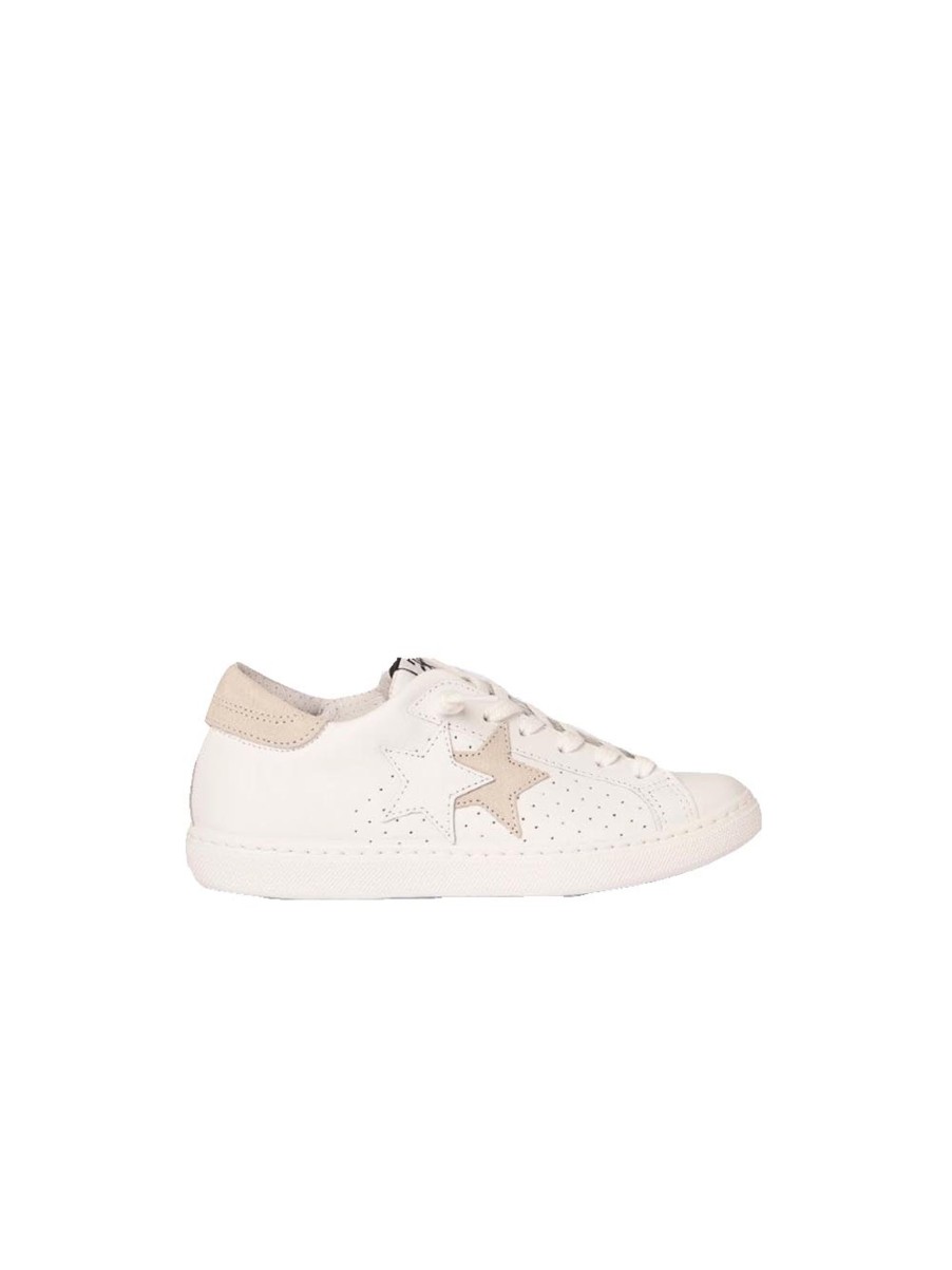 Scarpe 2Star | Sneakers Bassa In Pelle Bianca - Dettagli In Crosta Ghiaccio