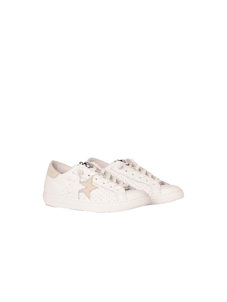 Scarpe 2Star | Sneakers Bassa In Pelle Bianca - Dettagli In Crosta Ghiaccio