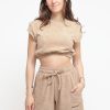 Donna Hinnominate T-Shirt | Croptop In Spugna Mezza Manica - Beige Sabbia