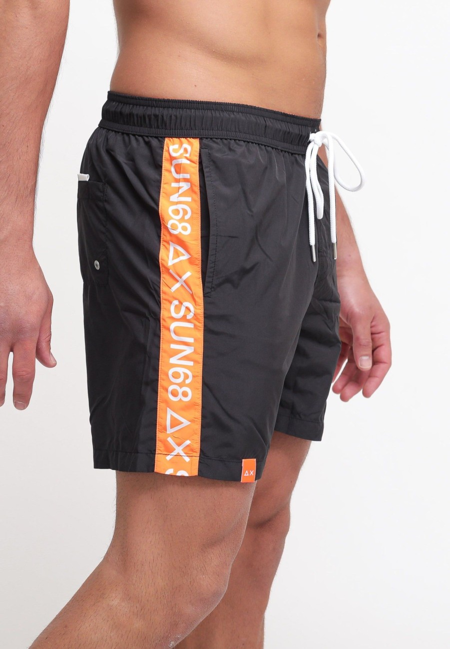 Uomo sun68 Beach Boxer Da Mare | Swim Pant Wet Tape Logo - Black