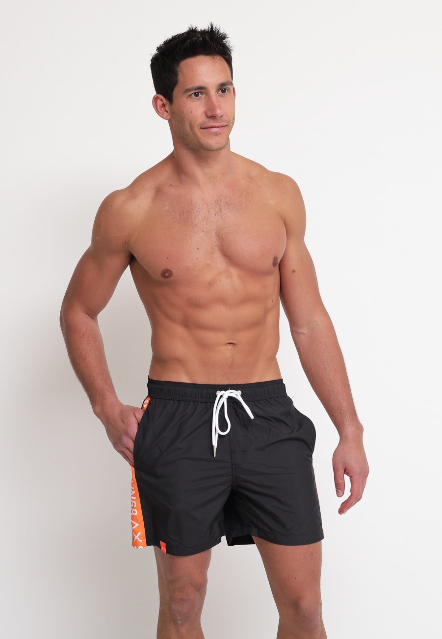 Uomo sun68 Beach Boxer Da Mare | Swim Pant Wet Tape Logo - Black