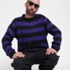 Uomo VISION OF SUPER Pullover | Maglione Nero Con Righe Viola - Purple