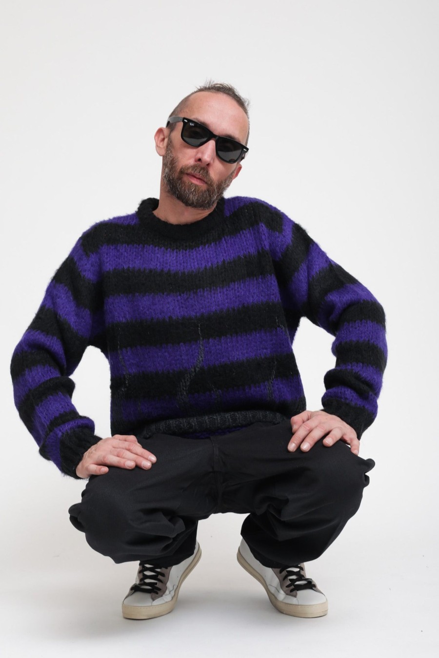 Uomo VISION OF SUPER Pullover | Maglione Nero Con Righe Viola - Purple