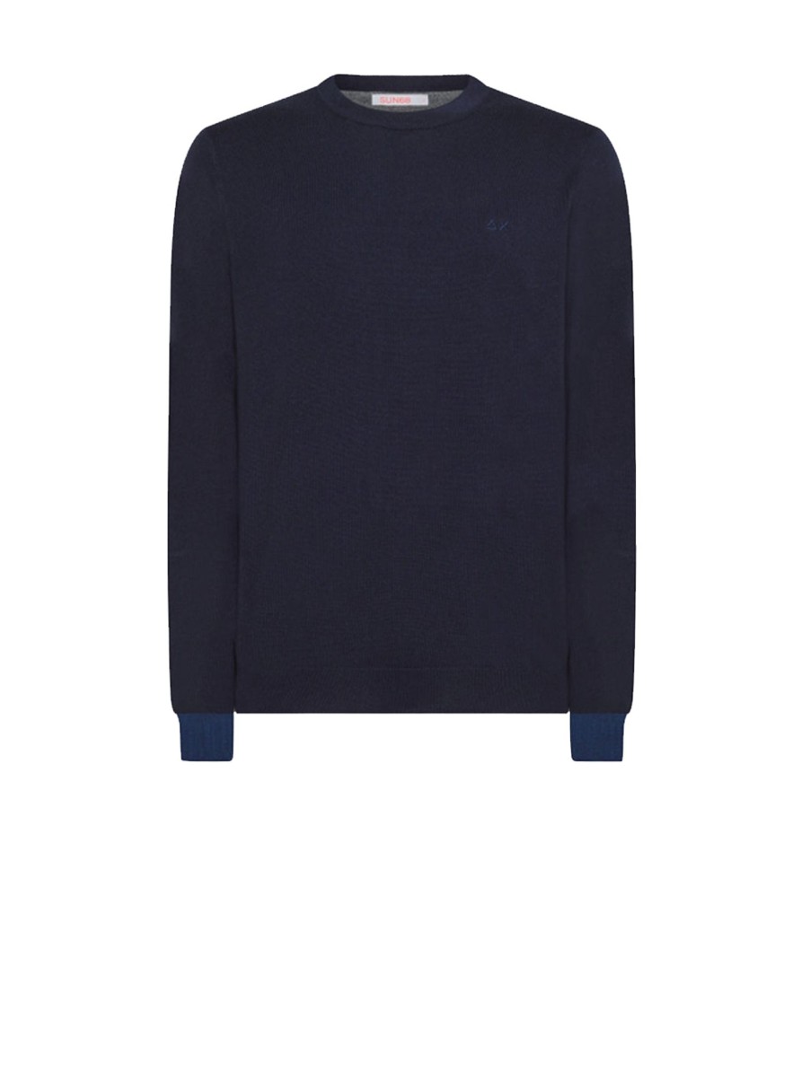 Uomo sun68 Pullover | Round Elbow Contrast - Navy Blue