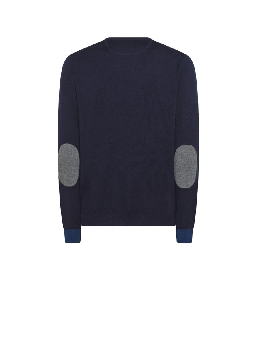 Uomo sun68 Pullover | Round Elbow Contrast - Navy Blue