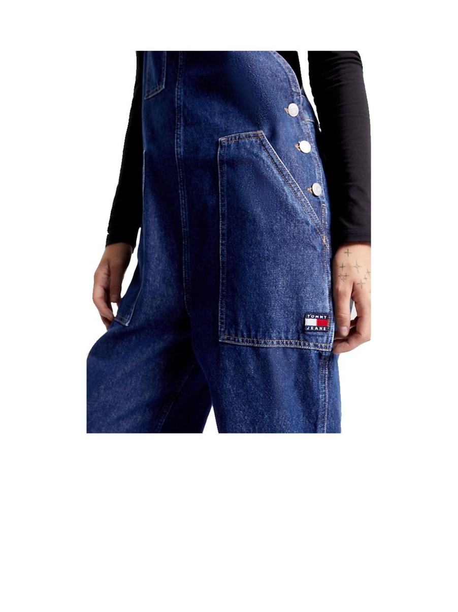 Donna tommy hilfiger Salopette Pantaloni Lunghi | Dungaree Workwear Dg7055 - Denim Dark