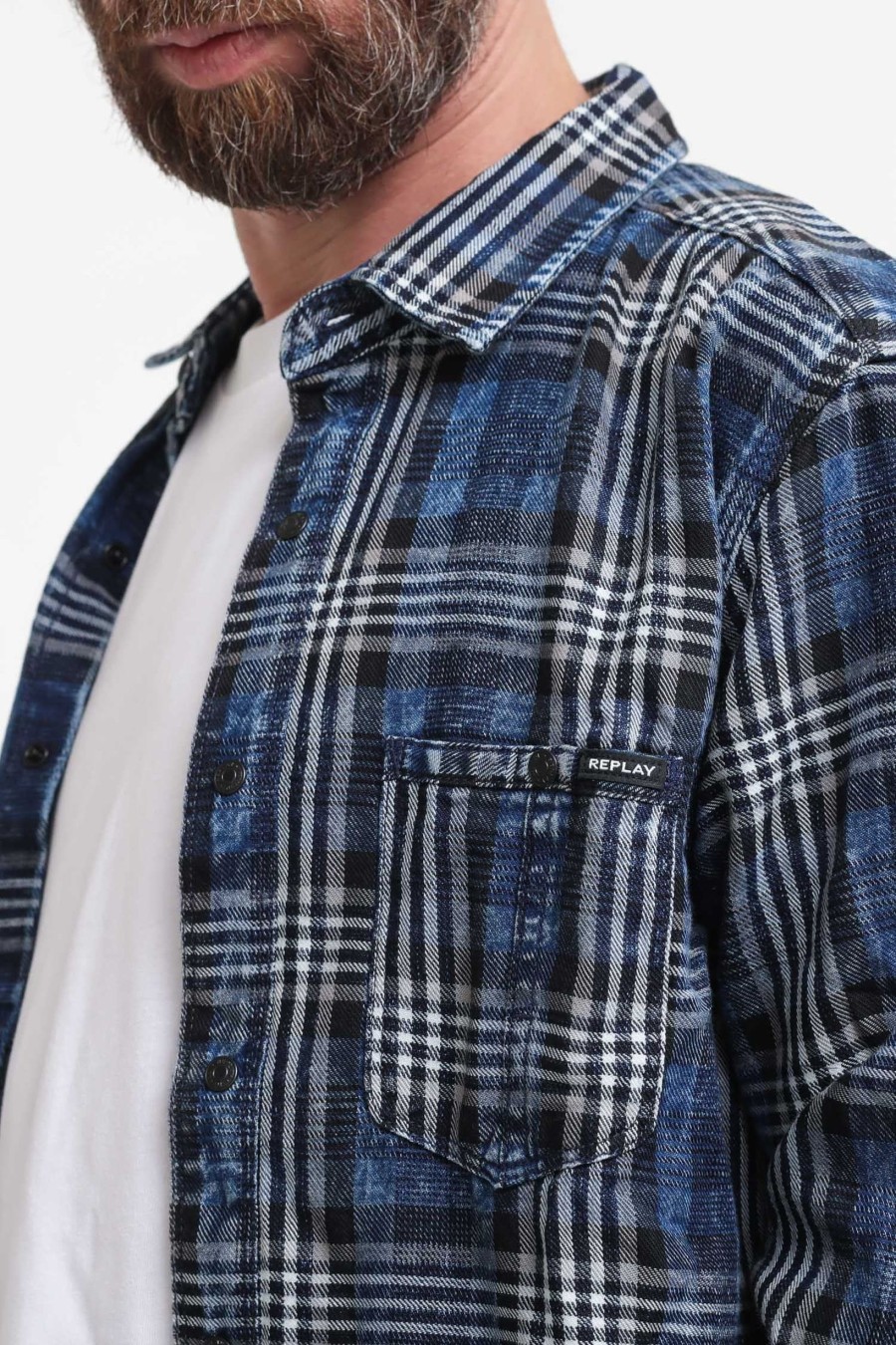 Uomo replay Camicie | Camicia Check - Blue