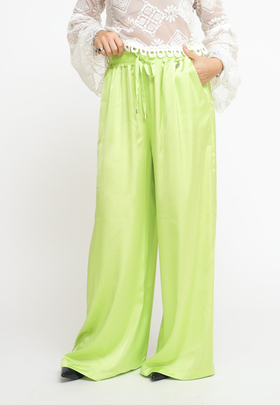 Donna berna Pantaloni | Pantalone Jogging Raso Palazzo - Lime