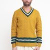 Uomo berna Pullover | Scollo V Treccia Righe - Ocra