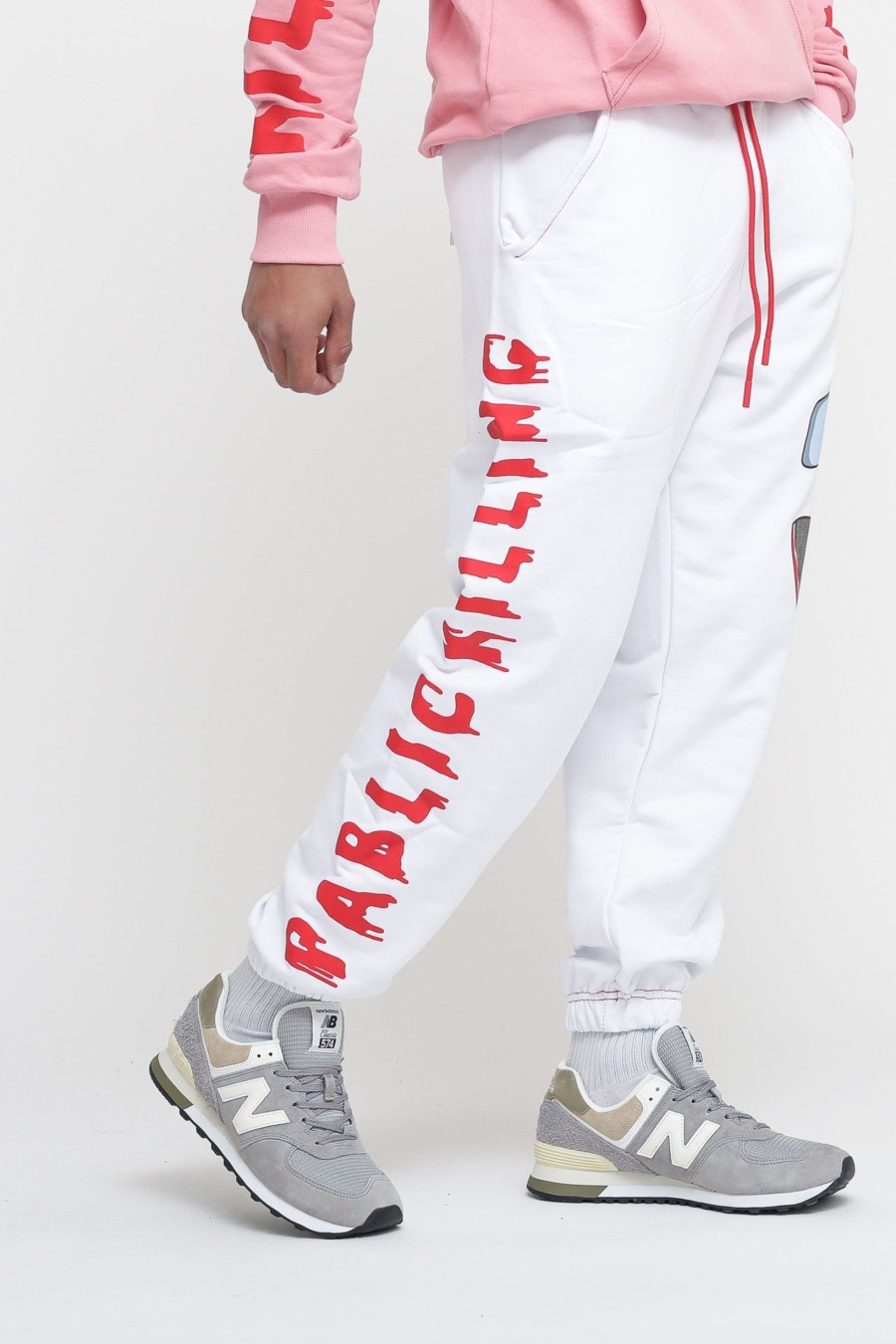 Uomo PABLIC Pantaloni Felpa | Pantalone Stampa Coniglio - Bianco