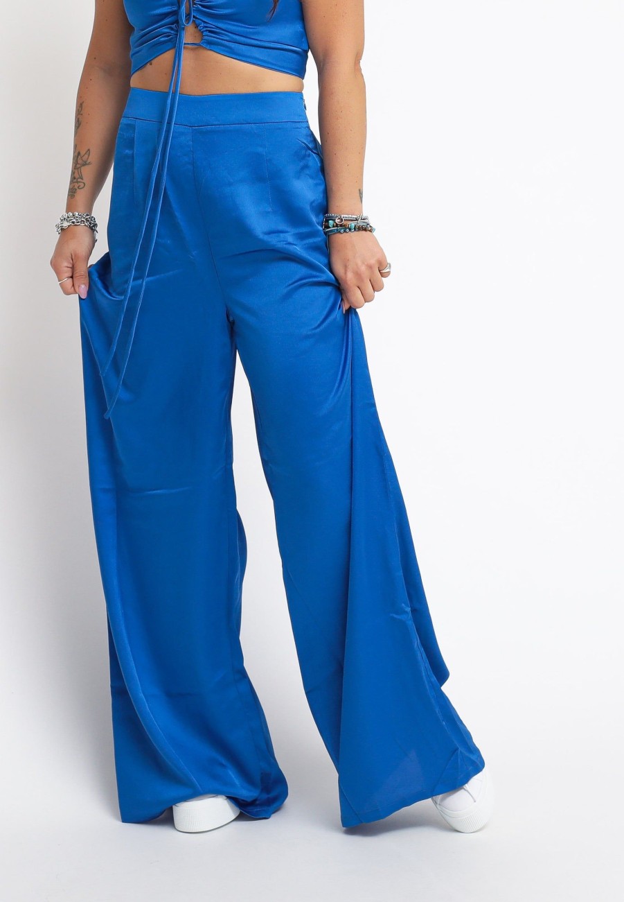 Donna glamorous Pantaloni | Ladies Trousers - Blue Sateen