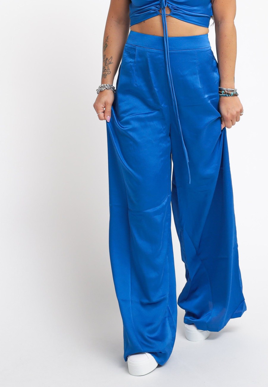 Donna glamorous Pantaloni | Ladies Trousers - Blue Sateen