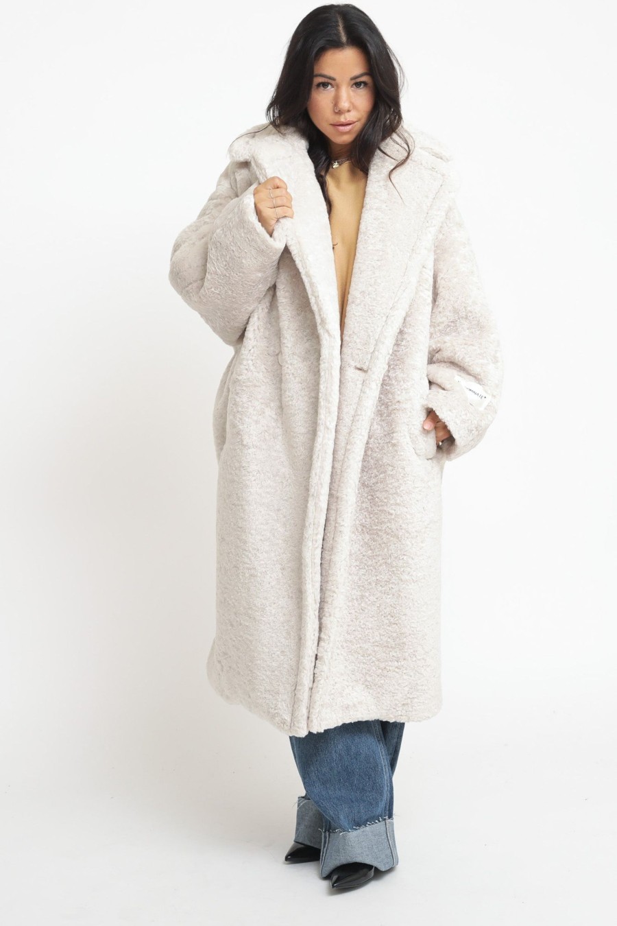 Donna Hinnominate Cappotti | Cappotto Over Doppiopetto In Eco - Bianco Burro