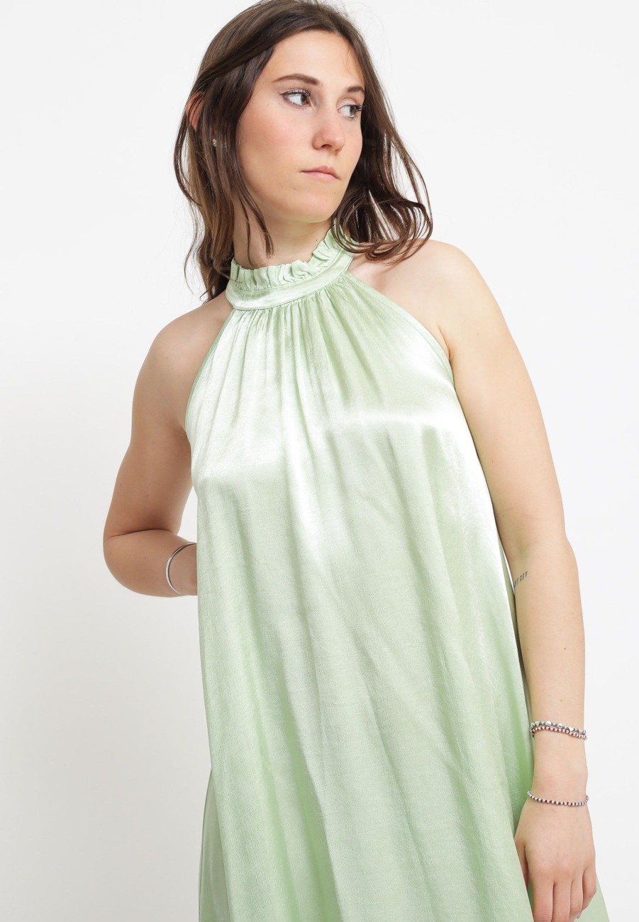 Donna Have One Vestiti | Abito Collo Americano Rouche - Ice Green