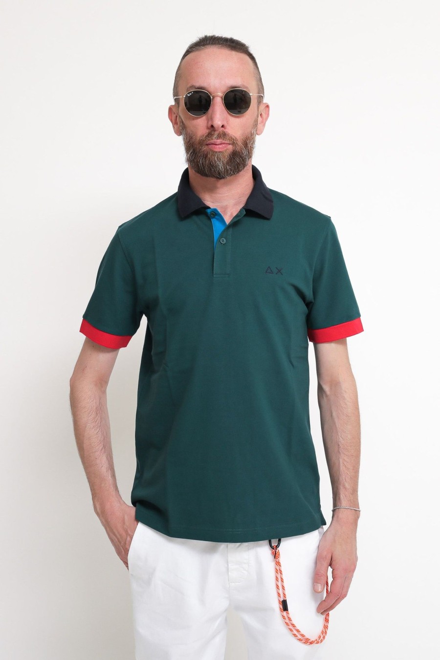 Uomo sun68 Polo | Polo 3 Color Way El - Verde Inglese