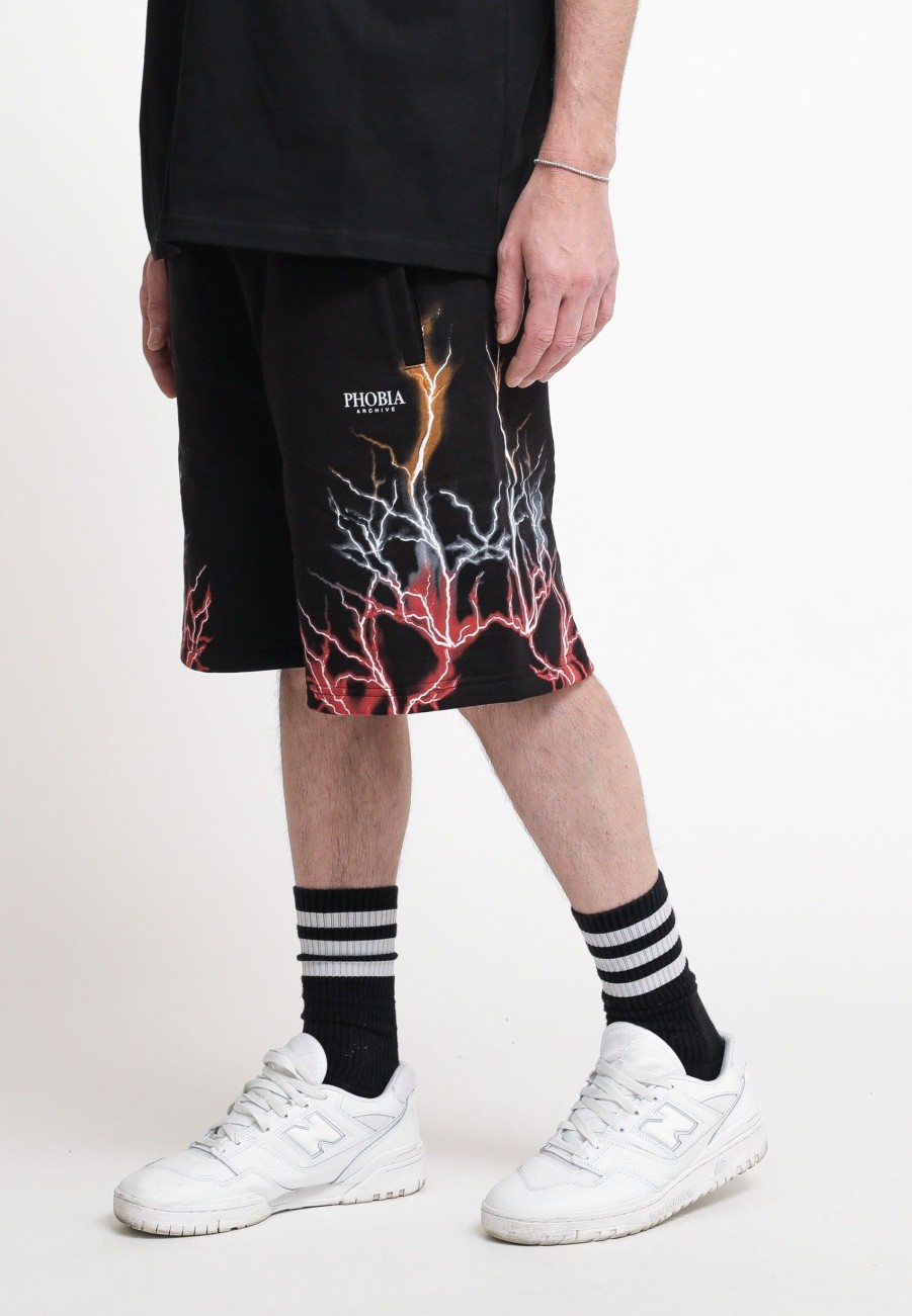 Uomo phobia vos Shorts | Black Shorts Whit Red Grey Orange Lightning