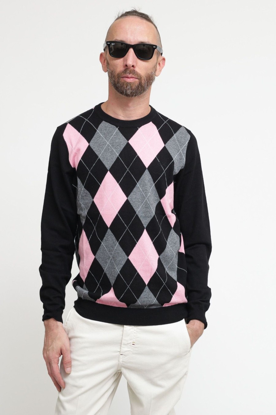 Uomo sun68 Pullover | Round Argyle - Nero