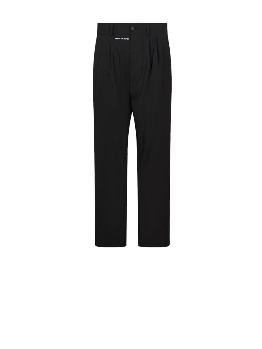 Uomo VISION OF SUPER Pantaloni | Black Trousers Whit White Logo