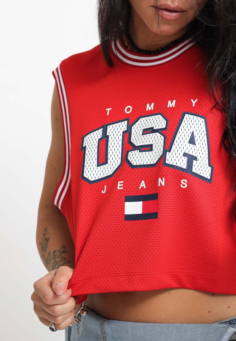 Donna tommy hilfiger Canotte | Tjw Crop Usa Basketball Tank - Deep Crimson