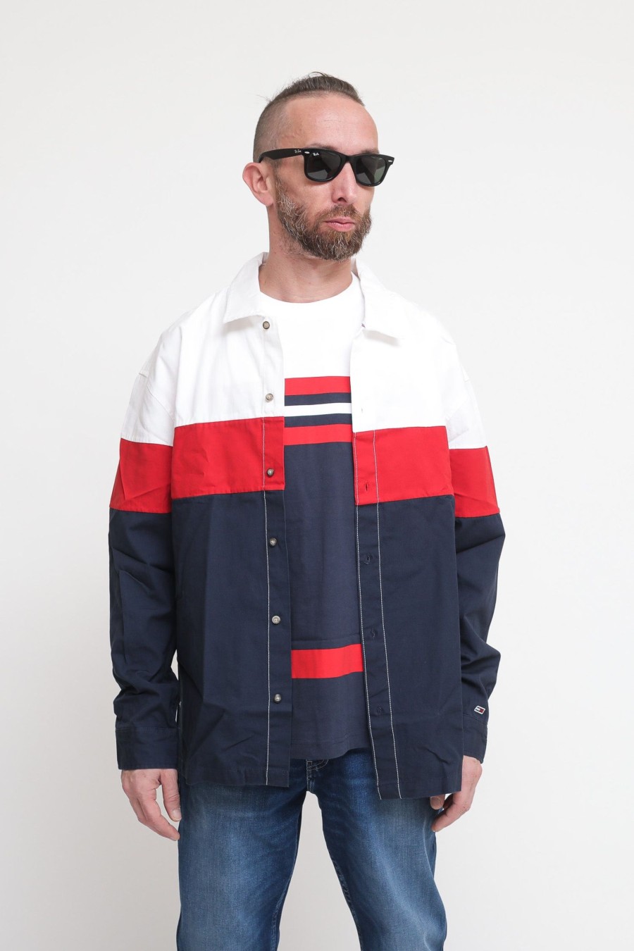 Uomo tommy hilfiger Camicie | Tjm Archive Rich Embro Overshirt - Twilight Navy